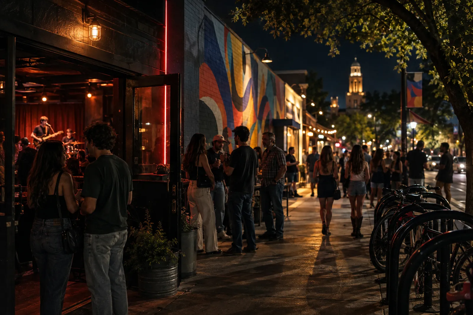 Evening street scene in a North Texas town